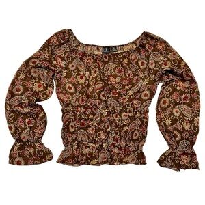 INC International Concepts Brown Silk Floral Print Top SZ 10